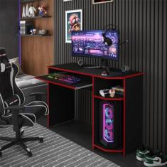 Mesa Gamer escrivaninha Para PC Gamer - Preta/vermelha
