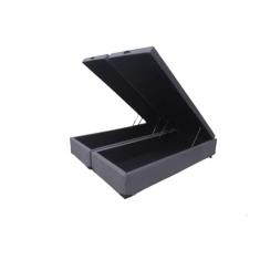 Cama Box Baú King Bipartido Blindado Suede Cinza Com Pistão A Gás