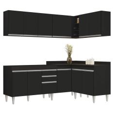 Armário De Cozinha Modulado De Canto 6 Peças Cp28 Balcão Sem Tampo Preto - Lumil