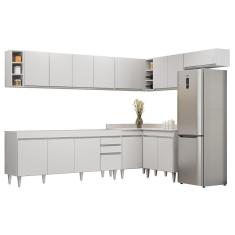Armário De Cozinha Modulado De Canto 8 Peças Cp25 Balcão Sem Tampo Branco - Lumil
