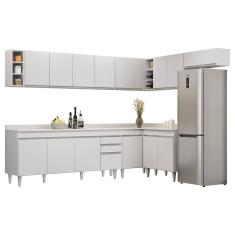 Armário De Cozinha Modulado De Canto 8 Peças Cp26 Balcão Com Tampo Branco - Lumil
