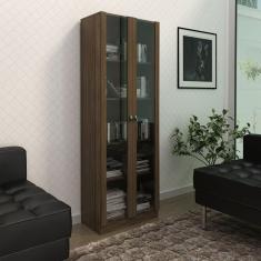 Armário Multiuso 2 Portas de Vidro 4 Prateleiras Tecno Mobili Nogal