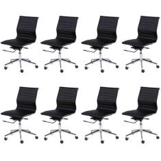 Kit 8 Cadeiras para Escritorio Diretor Esteirinha com Relax Sintético 3301 Preto