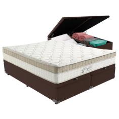 Cama Box com Baú Bege e Colchão Queen King Best Anjos, Marrom