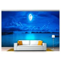 Papel De Parede Praia Mar Lua Cheia Céu 3D Npr225 - Você Decora