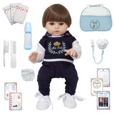 Boneco Bebe Reborn Infantil Menino Xodó Azul Enxoval Luxo - Cegonha Re