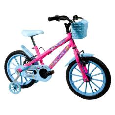 Bicicleta Infantil Aro 16 Colli Aurora Fest  - Rosa Neon com Rodinhas 