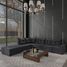 Sofá de Canto com Puff 9 Lugares Veludo Itapema 330cm Cinza - Montreal