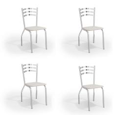 Conjunto com 4 Cadeiras de Cozinha Portugal Cromado e Branco