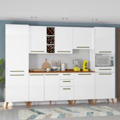 Armário De Cozinha Completa Com Adega 10 Portas 4 Gavetas Favorita Branco/Nature