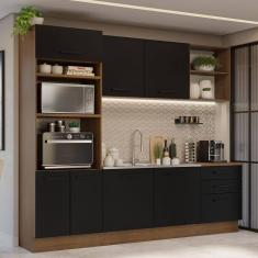 Armário De Cozinha Completa 250cm Rustic/preto Agata Madesa 01 Rustic/preto