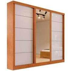 Guarda Roupa Capri Casal 3 Portas de Correr com Espelho Bianchi Cor Naturale Off White