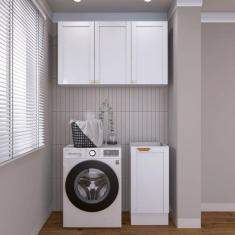 Lavanderia Modulada 2 Peças sem Tampo 1 Armário Aéreo 3 Portas 1 Balcão Cabecasa Madeiramadeira Branco