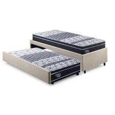 Bicama Box Solteirão 96x203 Cm Linho com Dois Colchões Gran Sleep Molas Verticoil Ecoflex Bege/Preto