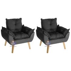 Kit 02 Poltrona/Cadeira Decorativa Glamour Com Pés Quadrado