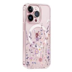 Akeivare Capa para iPhone 12 Pro Max Magsafe, capa floral fina à prova de choque rígida de policarbonato + TPU bumper flor feminina capa magnética transparente