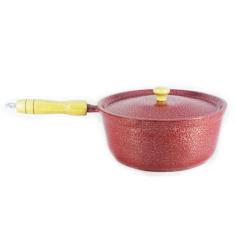 Caçarola Panela de Alumínio Craqueada Cabo de Madeira Vermelha 26cm