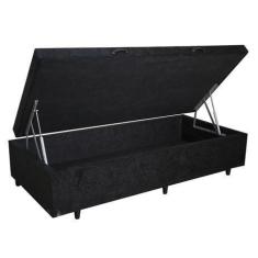 Base Cama Box Baú Solteiro Suede Preto RC Sono Leve 42x88x188