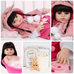 Boneca Reborn Recém Nascida Enxoval Coelhinho Pode Dar Banho - Cegonha