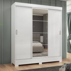 Guarda Roupa Casal com Espelho 3 Portas 2 Gavetas Atenas Espresso Móveis Branco