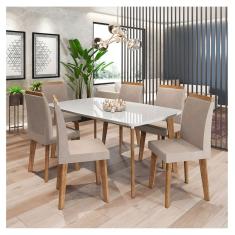 Conjunto de jantar Jade Off White Com 6 Cadeiras Diamante Pena Caramelo Oblongo - RV Móveis