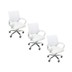 Kit 3 Cadeiras De Escritório Begonia Tela Mesh Ergonômico Branco - Ofi