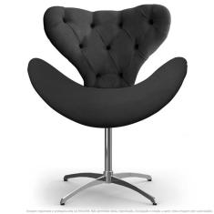 Cadeira Com Capitonê Decorativa Poltrona Egg Cinza Com Base Giratória