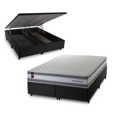 Conjunto Box Baú Preto Alpine Cinza 158x198x72 c/ Molas Ensacadas