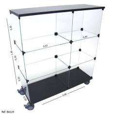 Balcão de Atendimento Modulado em Vidro com Base MDF e Rodízios - 0,90 x 1,00 x 0,30