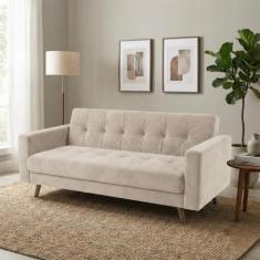 Sofá 3 Lugares Suede 175cm Escritório e Recepção Vitrola Bege - Montre