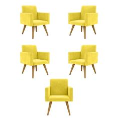 Kit 5 Poltronas Decorativas Nina Escritório E Recepção Suede Amarelo Balaqui Decor