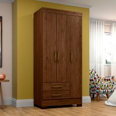 Guarda Roupas Solteiro Com 3 Portas 2 Gavetas Sem Espelho BE16 Castanho - Briz Móveis