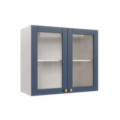 Armário Aéreo 2 Portas 80cm com Porta de Vidro Arizona Cabecasa Madeiramadeira Branco/azul