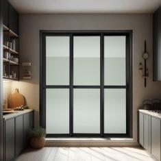 Porta de Correr 3 Folhas Moveis Sequenciais 210 X 200 Elite com Fechadura Tetra Vidro Liso Preto