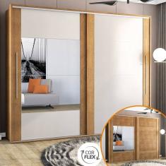 Guarda-roupa Sevilha 2 Portas de Correr com Espelhos Freijó/Off White