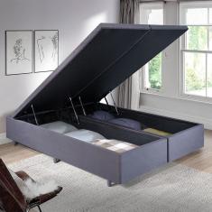 Cama Baú Queen 158cm X198cm em Suede Madeira em Eucalipto Cinza