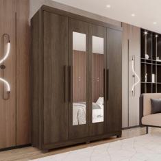 Guarda-roupa 4 Portas 3 Gavetas com Espelho com Pés New Malibu Espresso Móveis Imbuia