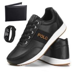 Tênis Polo Masculino Estilo Fino Kit Carteira + Relogio Conforto-Masculino