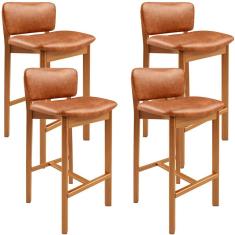 Kit 04 Banquetas Alta Para Cozinha Sala de Jantar Bar Dara L02 Couríssimo Camel - Lyam Decor