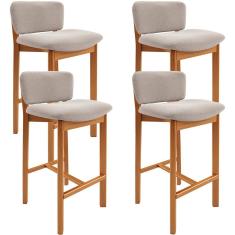 Kit 04 Banquetas Alta Para Cozinha Sala de Jantar Bar Dara L02 Bouclê Creme - Lyam Decor