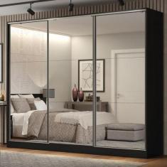 Guarda Roupa Casal 100% MDF Madesa Royale 3 Portas de Correr de Espelh