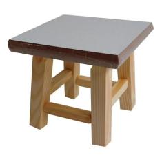 Banqueta Mini Hardman Madeira Natural Assento Quadrado Em MDF Branco