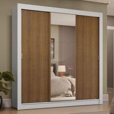 Guarda-Roupa Casal 3 Portas de Correr com Espelho 4 Gavetas Branco/Rus