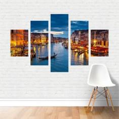 Quadro Cidades Canal de Veneza Noite em Tela Canvas - Plinplin