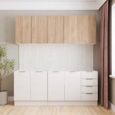 Cozinha Modulada 4 Peças sem Tampo com Rodapé 2 Aéreos e 2 Balcões Ipanema Cabecasa Madeiramadeira Branco/Acácia