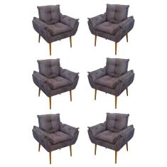 Kit 06 Sofás 1 Lugar De Luxo Opala Sala, Quarto Suede Cor: cinza