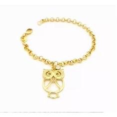 Pulseira Delicada Pedagogia Coruja Folheado A Ouro 18k