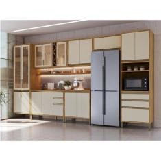 Cozinha Modulada Completa 7 Peças 17 Portas com Vidro e Tampo 100% Mdf