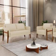 Sofá 2 Lugares Namoradeira Lana Base Madeira Linho D03 - D'Rossi - DRo