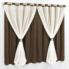 Cortina 2 Mts Sala Quarto Malha com Voal Trilho Comum Baratissima Tabaco